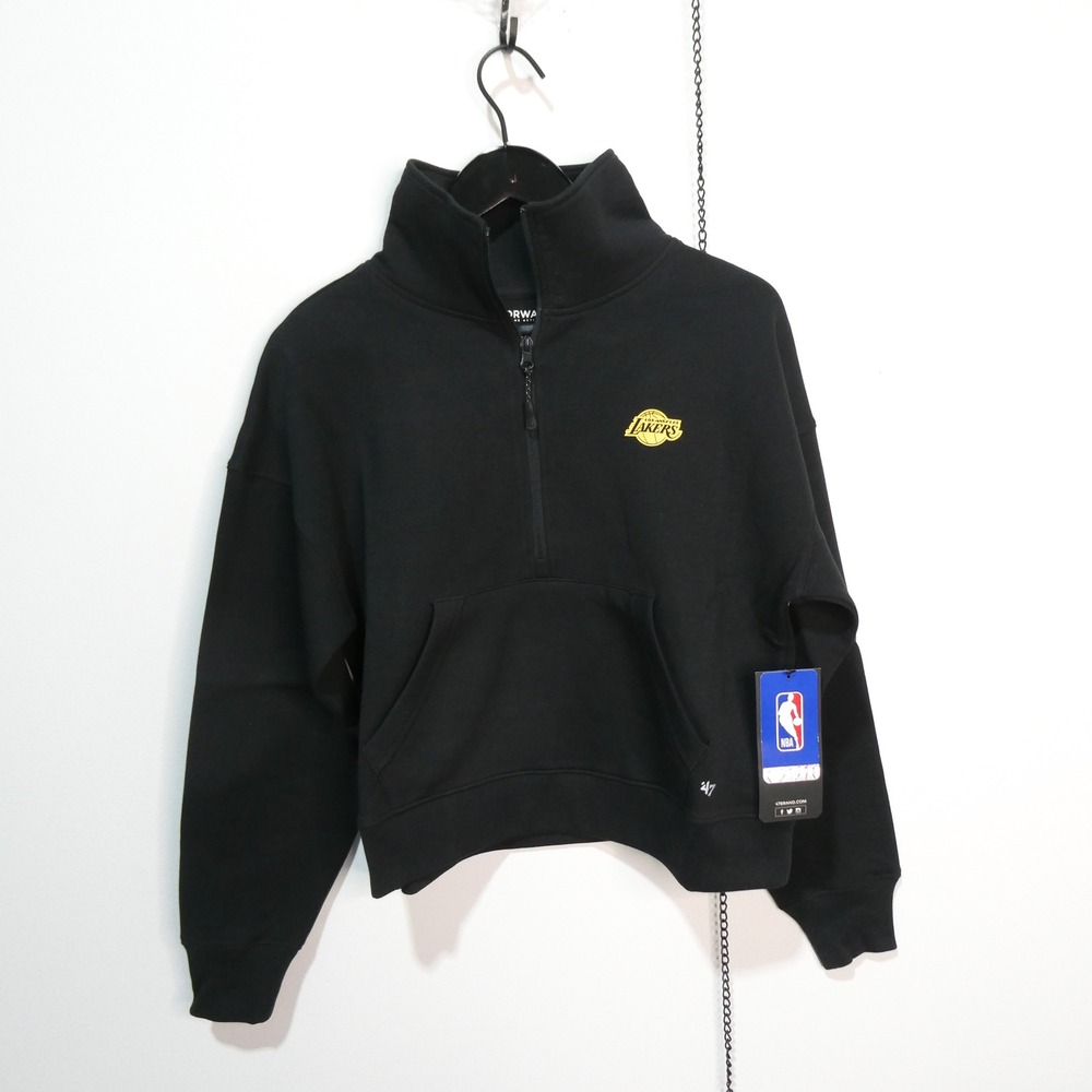 Lakers 1/4 Zip Pullover Womens Small '47 Brand Black Activewear Crop Sweatshirt